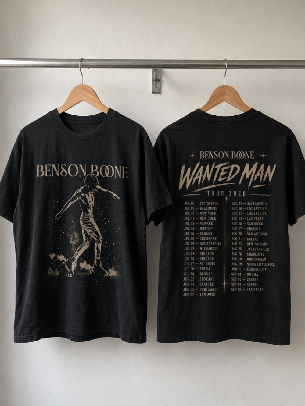 Benson Boone Wanted Man Tour 2026 T-Shirt Black Reprint